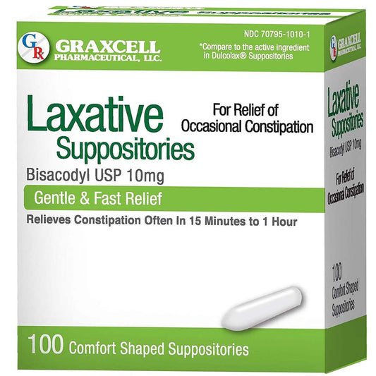Laxative Suppositories Bisacodyl USP 10MG, 100 count