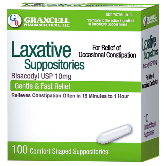 Laxative Suppositories Bisacodyl USP 10MG, 100 count