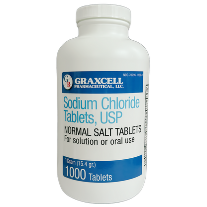 Sodium Chloride Tablets 1 Gm | 1000 Count | Normal Salt Tablets | (15.4gr.)